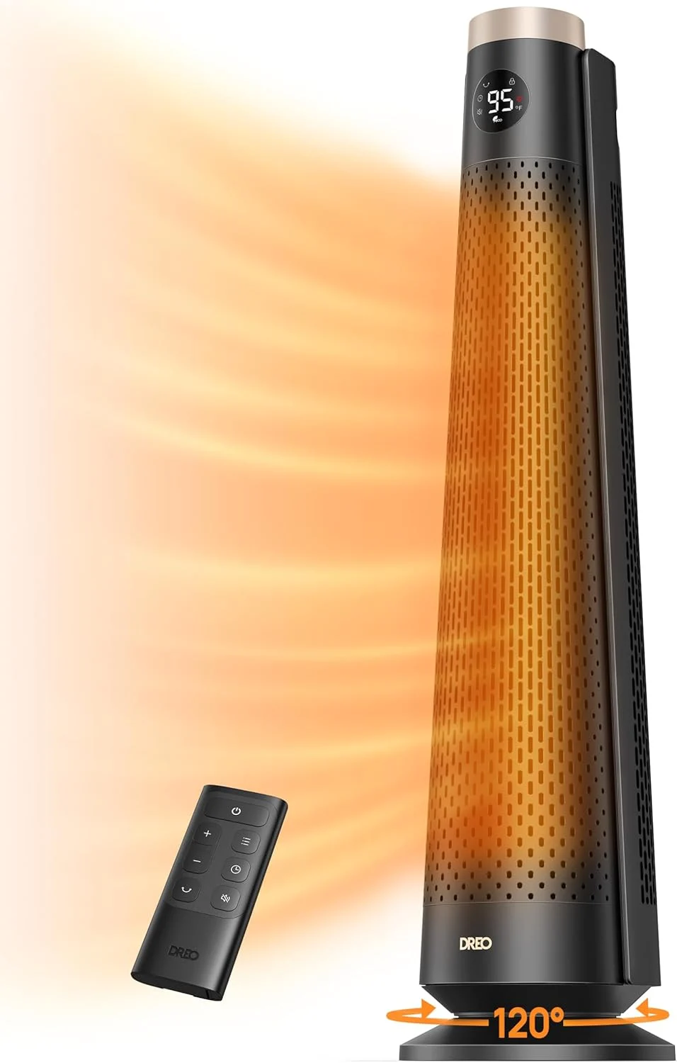 Dreo Space Heater Indoor, 30″ Electric Heaters with Remote, 120° Oscillation, Adjustable Thermostat, 5 Heat & 3 Fan levels, 8 Safety Protections, 25dB Quiet, 1-12H Timer, Large Room Bedroom, Gold