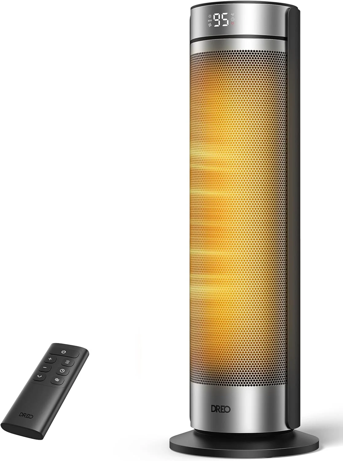Dreo Space Heater for Large Room, 23 Inch Electric Heaters for Indoor Use, 8 Safe Protection Tower, 70° Oscillation, PTC Ceramic with Thermostat and Remote, Quiet, 12H Timer, Bedroom, Office, Silver