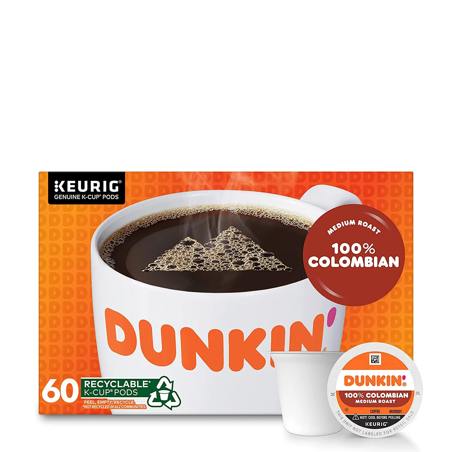 Dunkin’ 100% Colombian Medium Roast Coffee, 60 Keurig K-Cup Pods