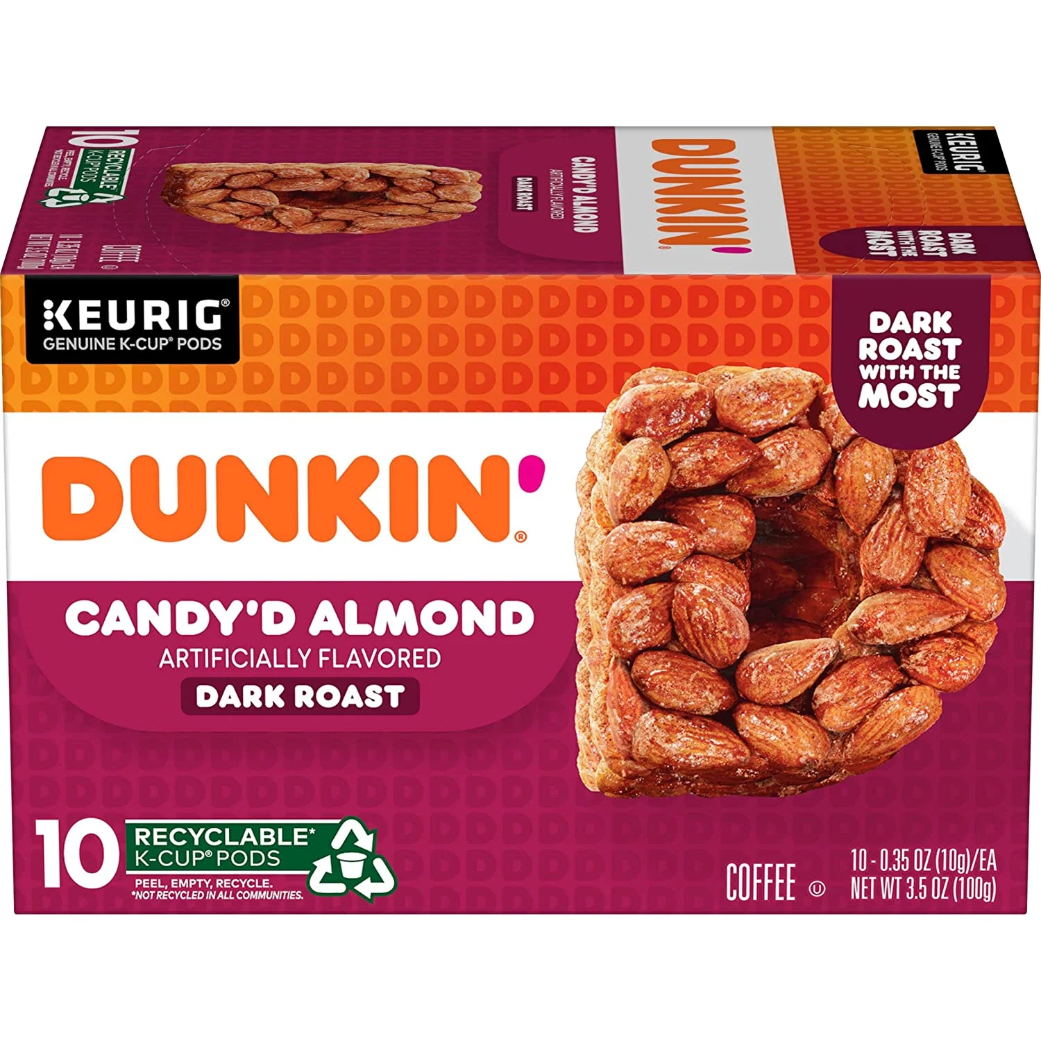 Dunkin’ Candy’d Almond Dark Roast Flavored Coffee, 60 Keurig K-Cup Pods