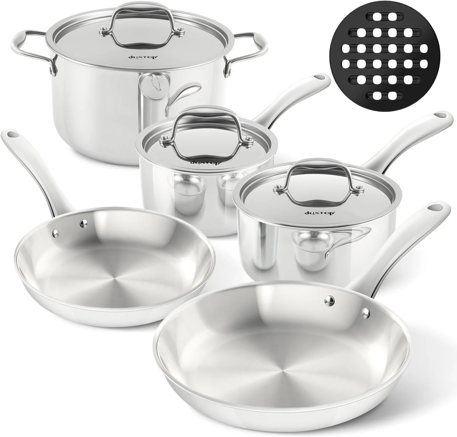 Duxtop Whole-Clad Tri-Ply Stainless Steel Induction Cookware Set, 9PC Kitchen Pots and Pans Set