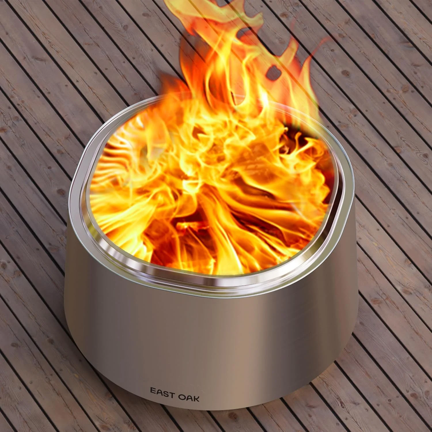 EAST OAK Camber Fire Pit Smokeless 21” for Outside Patio, 304 Stainless Steel Wood Burning Fireplace, Portable Outdoor Bonfire Pit with Poker, Stand & Removable Ash Pan for Camping, Chisel Steel