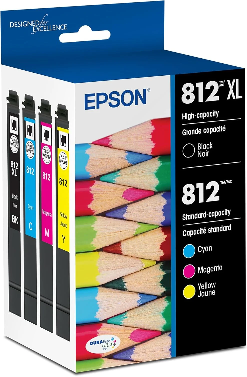 EPSON 812 DURABrite Ultra Ink High Capacity Black & Standard Color Cartridge Combo Pack (T812XL-BCS) Works with WorkForce Pro WF-7310, 7820, 7840, EC-C7000