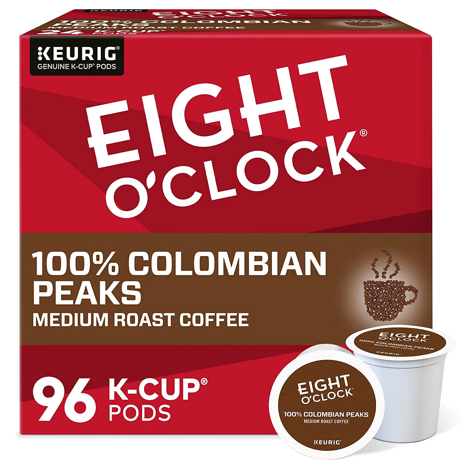 Eight O’Clock Coffee Colombian Peaks Single-Serve Keurig K-Cup Pods, Medium Roast Coffee Pods, 96 Count