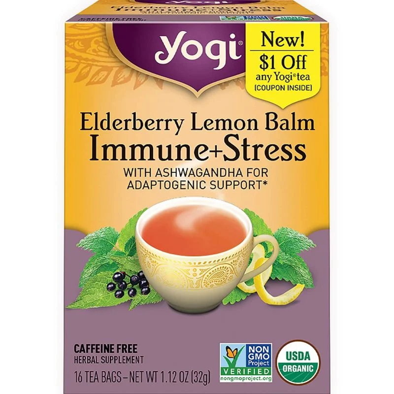 Yogi Tea, Elderberry Lemon Balm, Immune and Stress Support, 6 Pack.
