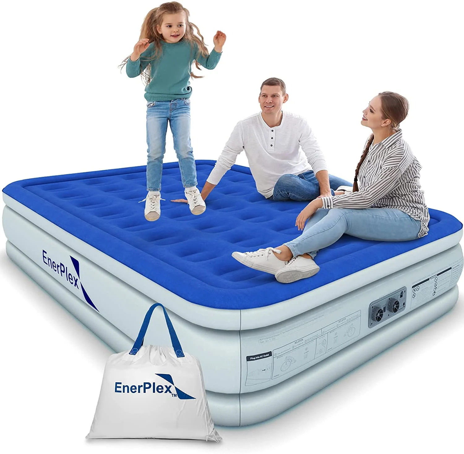 EnerPlex Air Mattress with Built-in Pump – Double Height Inflatable Mattress for Camping, Home & Portable Travel – Durable Blow Up Bed with Dual Pump – Easy to Inflate/Quick Set UP