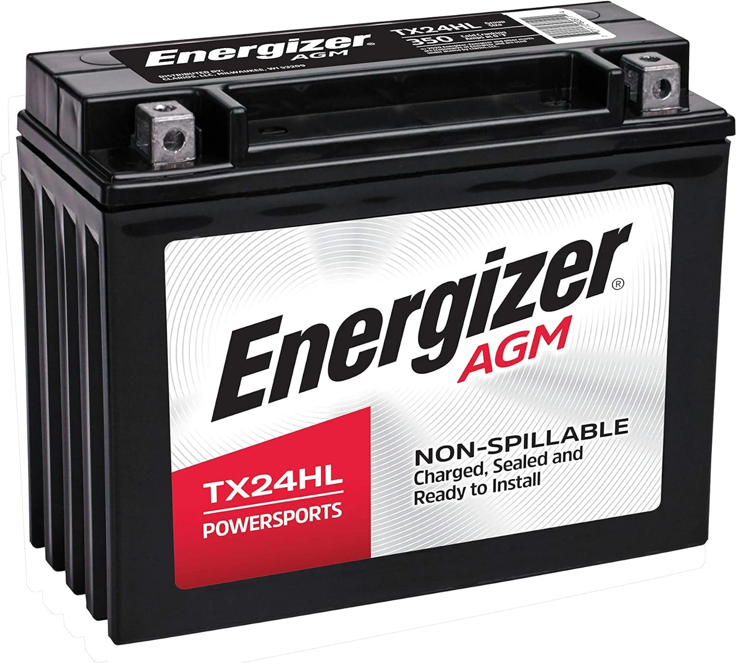 Energizer TX24HL AGM Motorcycle and ATV 12V Battery, 350 Cold Cranking Amps and 21 Ahr, Replaces: YTX24HL-BS and others, Black