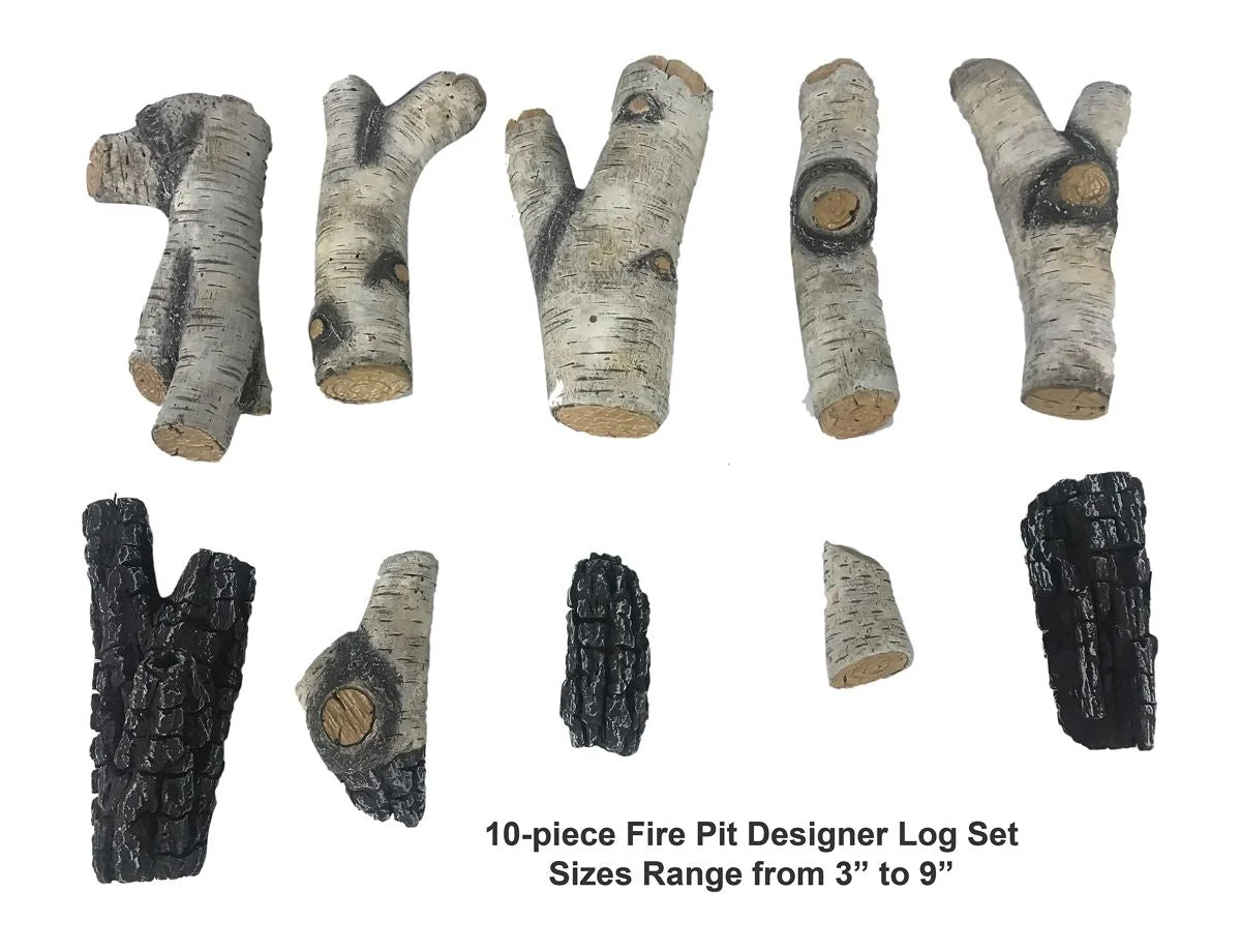 Enhance A Fire Designer Series 9" 10-Piece Silver Birch Burncrete Log Set for Gas Fire Pit
