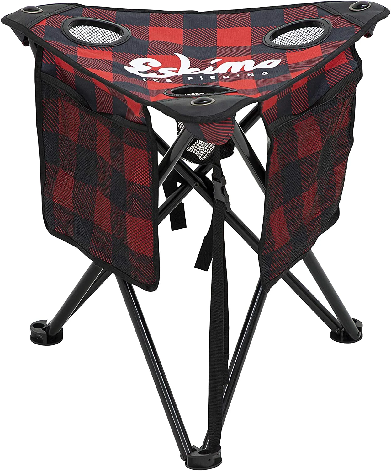 Eskimo 34840 Plaid XL Tripod Ice Fishing Stool, Buffalo Plaid Red/Black, XL Tripod Stool (Plaid XL Tripod Stool)