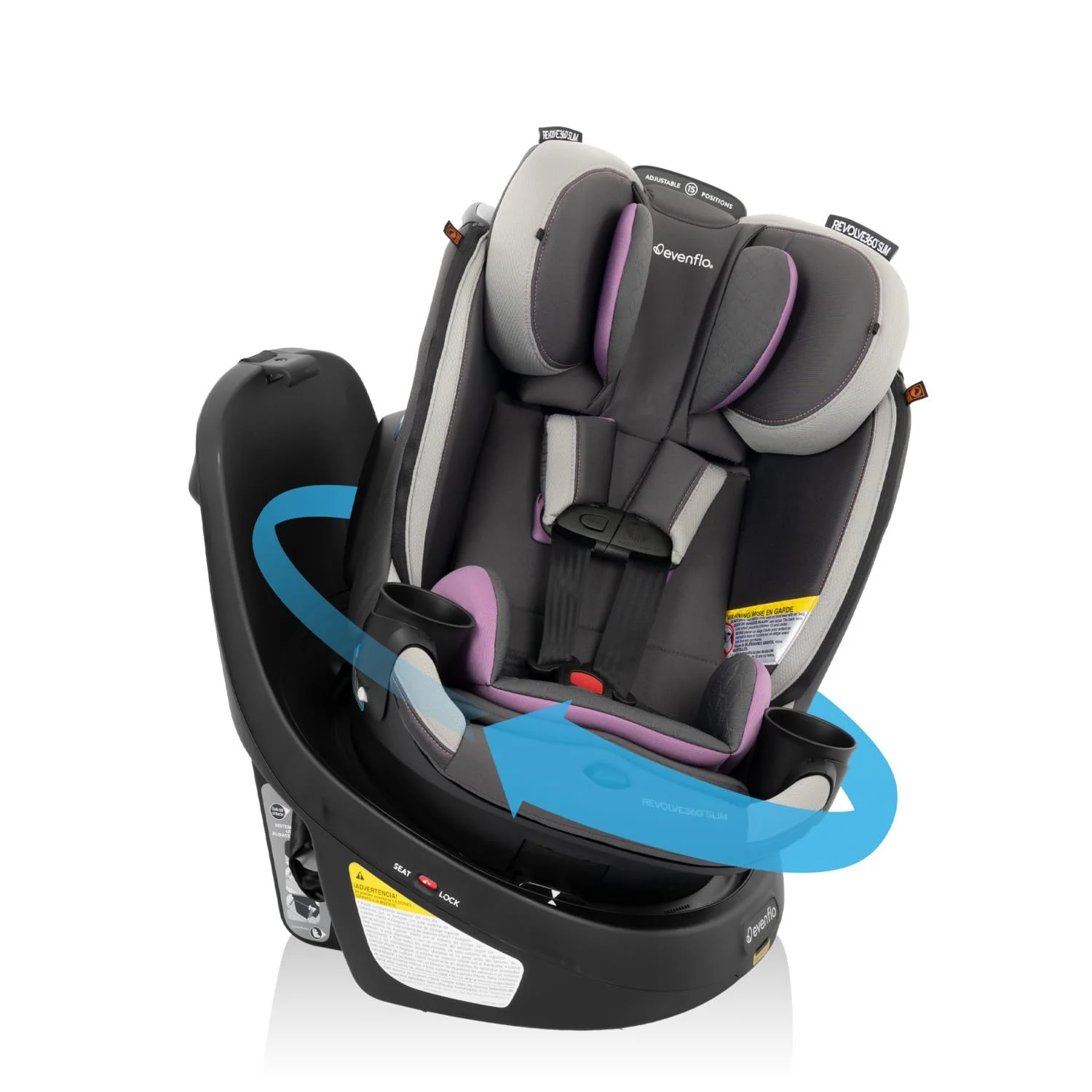 Evenflo Revolve360 Slim 2-in-1 Rotational Car Seat with Quick Clean Cover, Sutton Purple (NEW Revolve Slim Car Seat SIDE IMPACT)