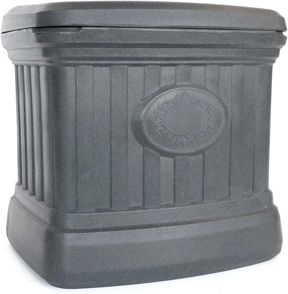 FCMP Outdoor – 26 Gallon Ice Melt Outdoor Storage Bin Container for Sand, Salt, Gardening Supplies, Animal Bird, Bird Seed, and More, Granite Gray