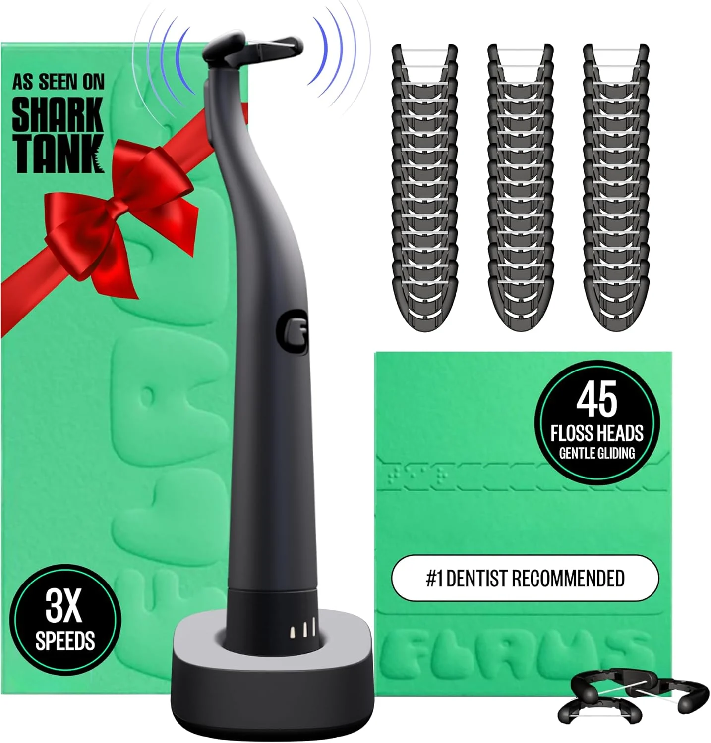 FLAUS Electric Flosser (Oprah’s List, Shark Tank) 3 Speeds + 45 Refill Heads (Gentle Gliding Floss for Sensitive Gums) Water Flosser Alternative, Dentist Recommended Tooth Flossers Dental Floss Picks
