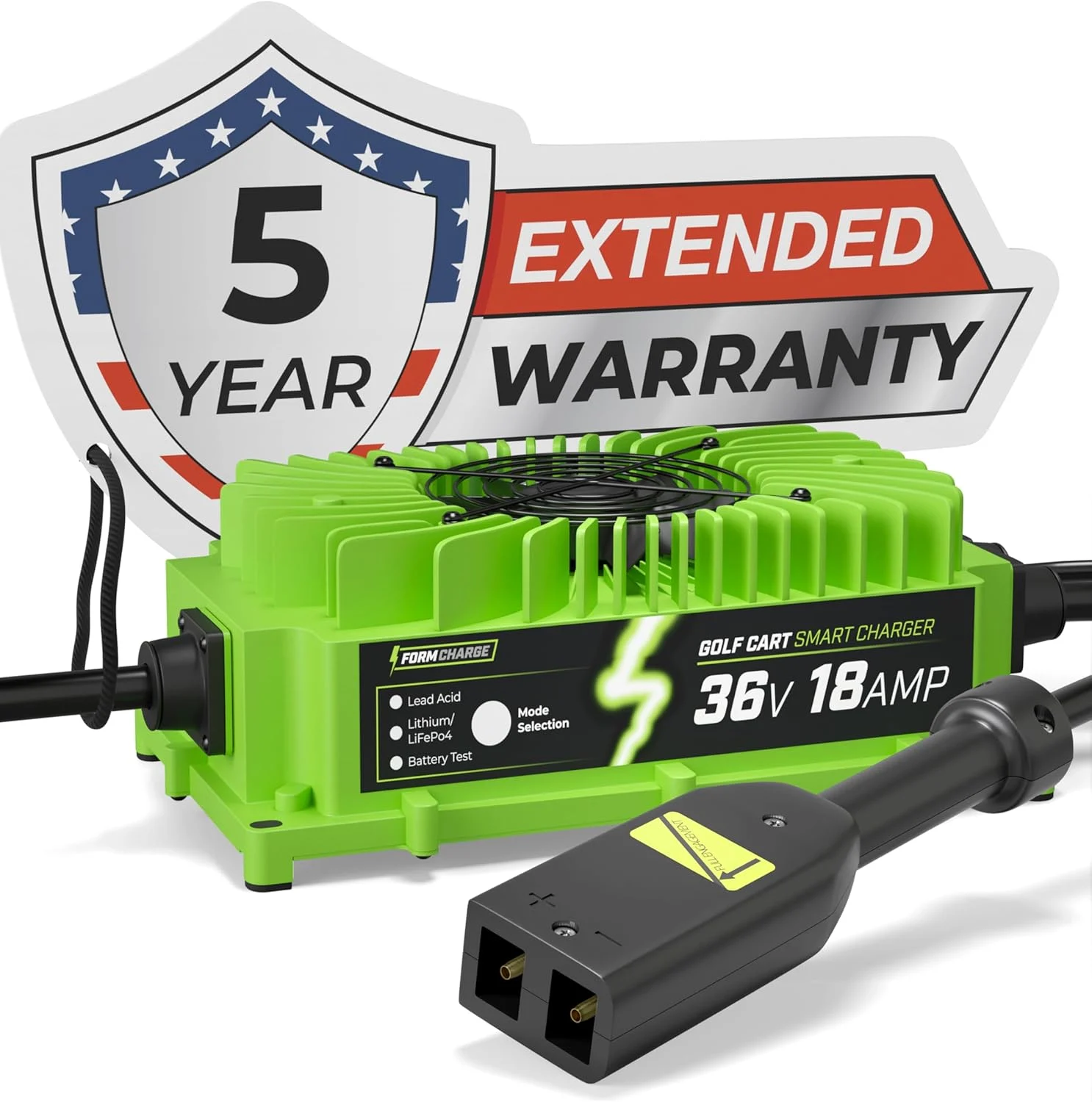 FORM 36 Volt Golf Cart Battery Charger for EZGO TXT Golf Carts with D Style Plug – 36V Lithium, LiFePO4, Lead Acid – Elite Version
