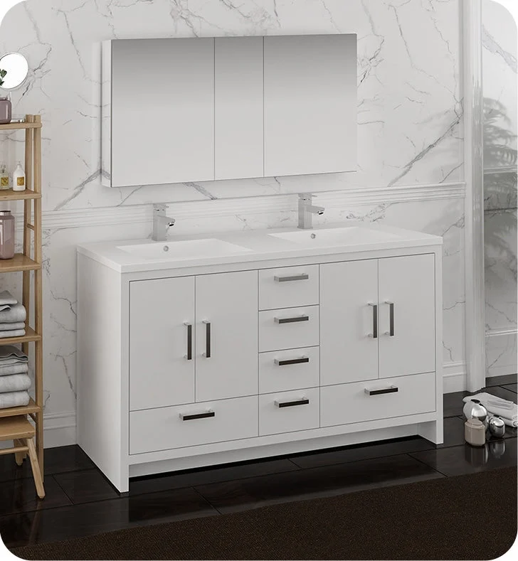 Fresca FVN9460WH-D Imperia 60" Glossy Free Standing Double Sink Bathroom Vanity