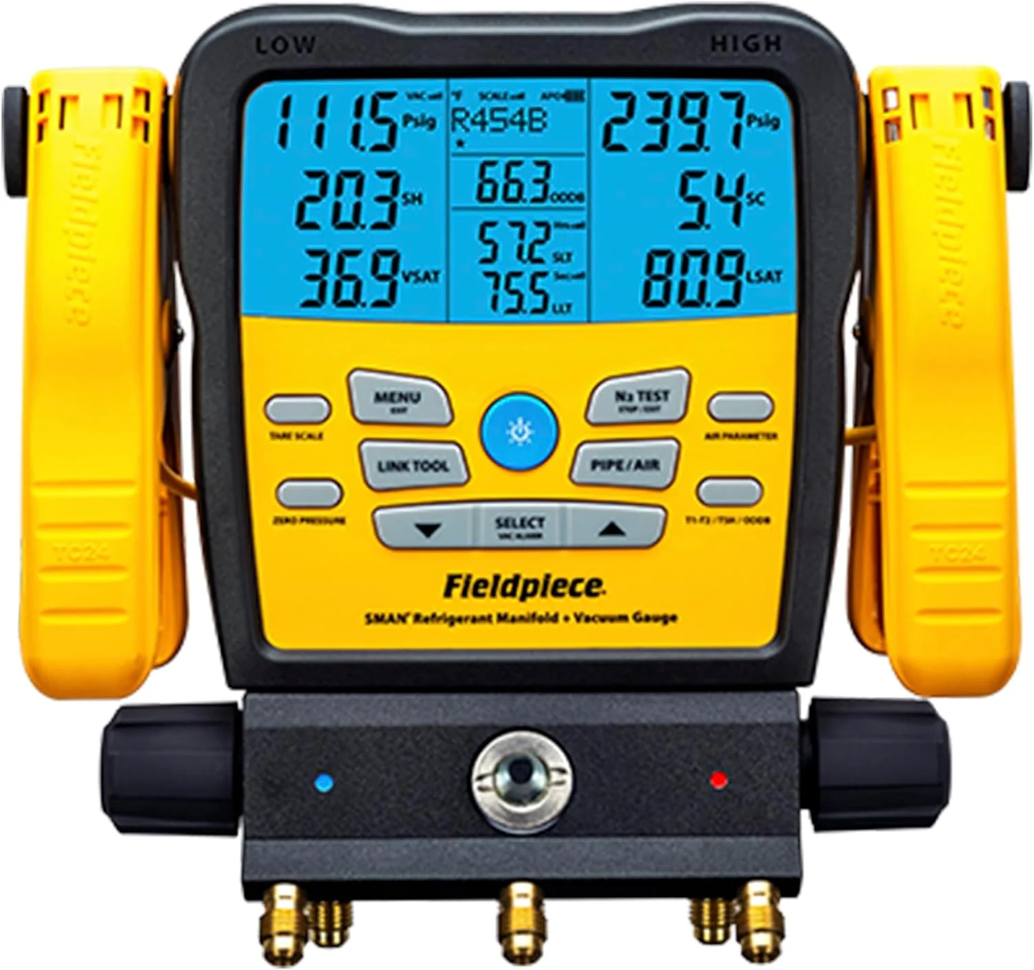 Fieldpiece SM382V Wireless 3-Port SMAN Refrigerant Manifold with Vacuum Gauge – Digital Gauges for HVAC & Refrigeration