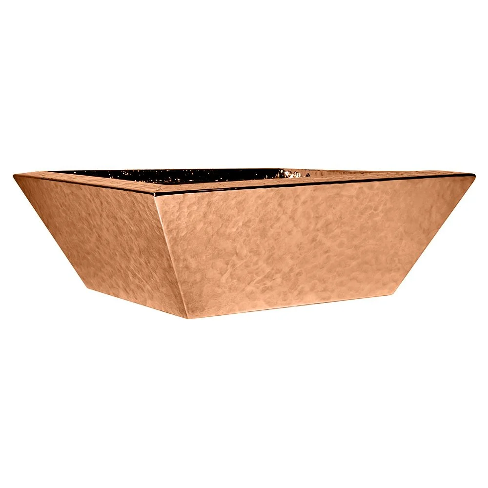 Fire By Design 30" Square Copper Fire Bowl With Hammered Texture/Patina and Clear Coat Finish