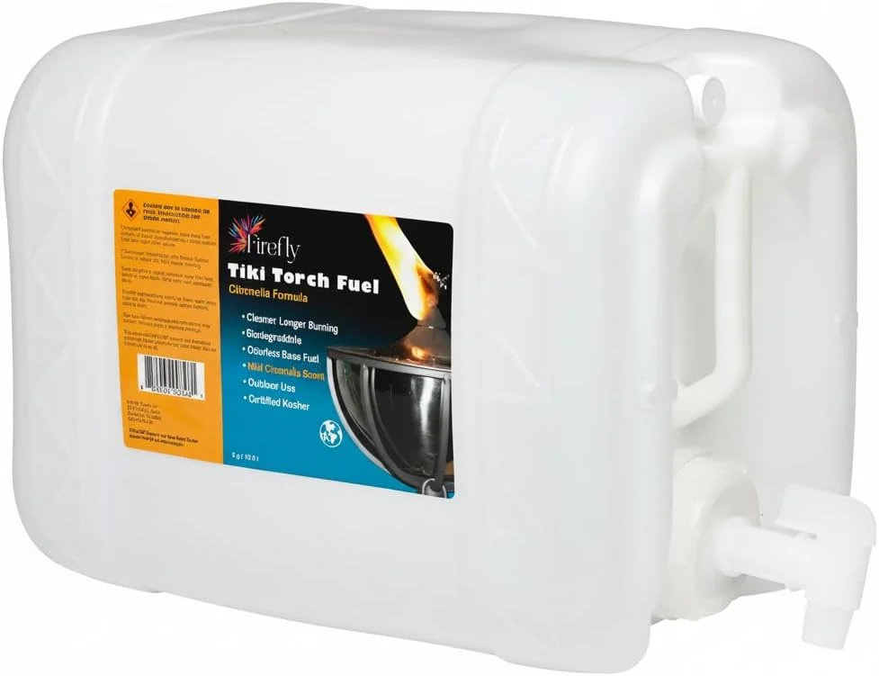 Firefly Fuel Tiki Torch Fuel – Clean-Burning Outdoor Lamp Oil for Tiki Torches and Lanterns. Low Smoke, Citronella Formula, Long-Lasting – Outdoor Patio & Garden Use – 5 Gallons