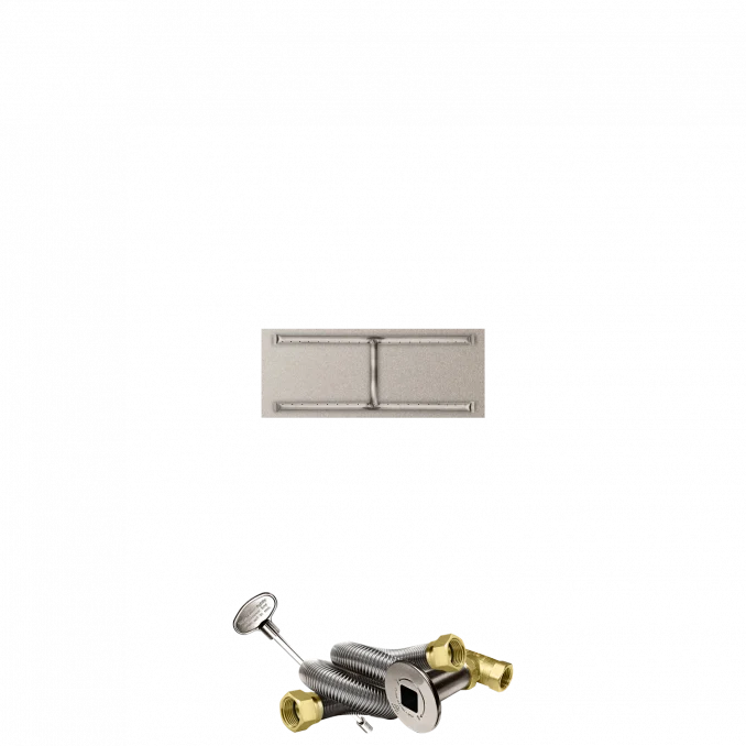 Firegear 24" x 14" Linear Stainless Steel Natural Gas Fire Pit H Burner System With Flat Pan and Match Throw Ignition System