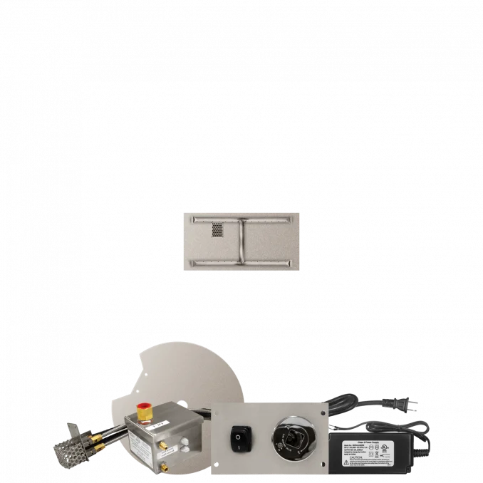 Firegear 24" x 14" Linear Stainless Steel Propane Gas Fire Pit H Burner System With Flat Pan and All Weather Electronic Ignition System