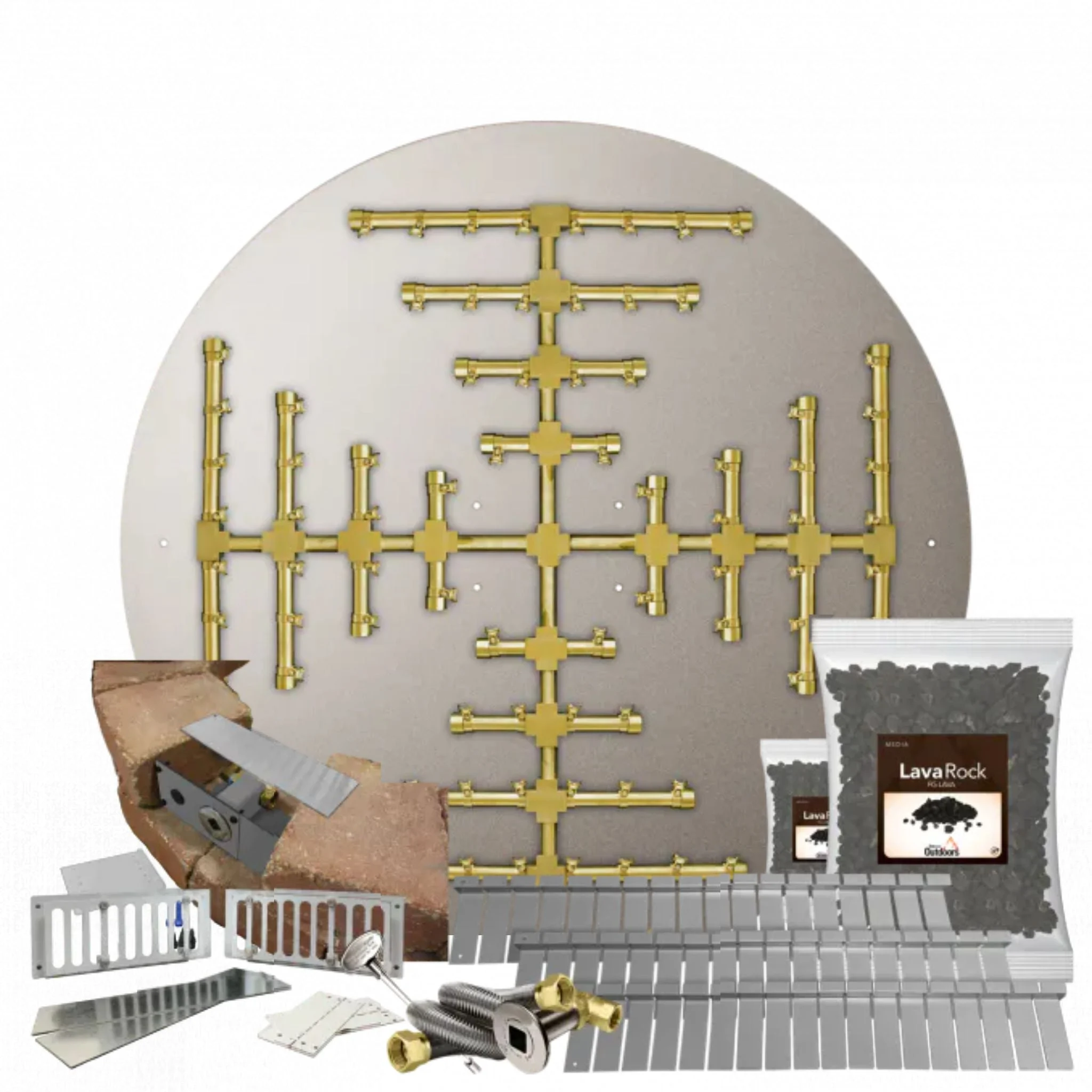 Firegear Pro Series SRW 39" Round Flat Pan Natural Gas Fire Pit Kit With Match Throw Ignition System and 4" Vent Kit