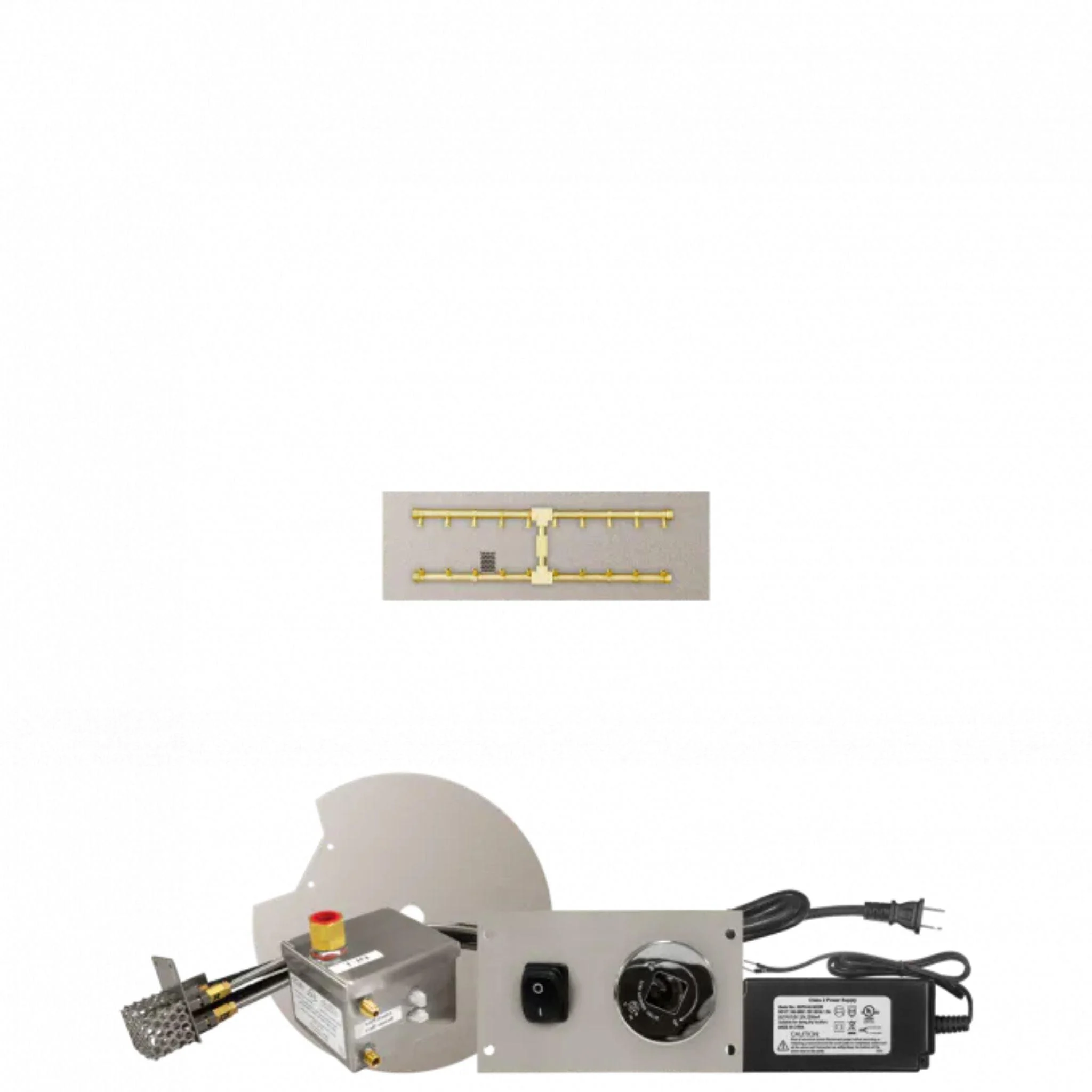 Firegear Pro Series Sanctuary 1 34" Linear Brass Propane Gas H Burner System With Stainless Steel Flat Pan and All Weather Electronic Ignition System