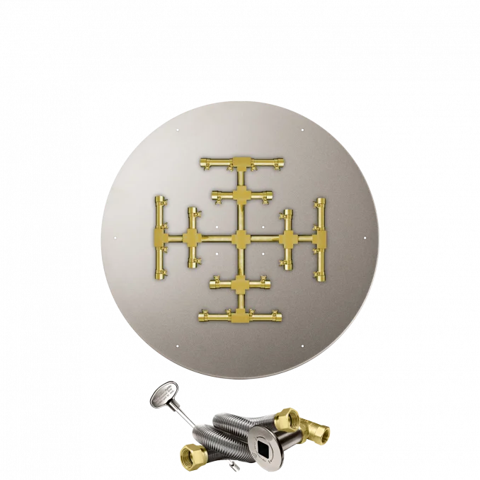 Firegear Pro Series Snowflake Sanctuary 2 34" Round Brass Natural Gas Burner System With Stainless Steel Flat Pan and Match Throw Ignition System