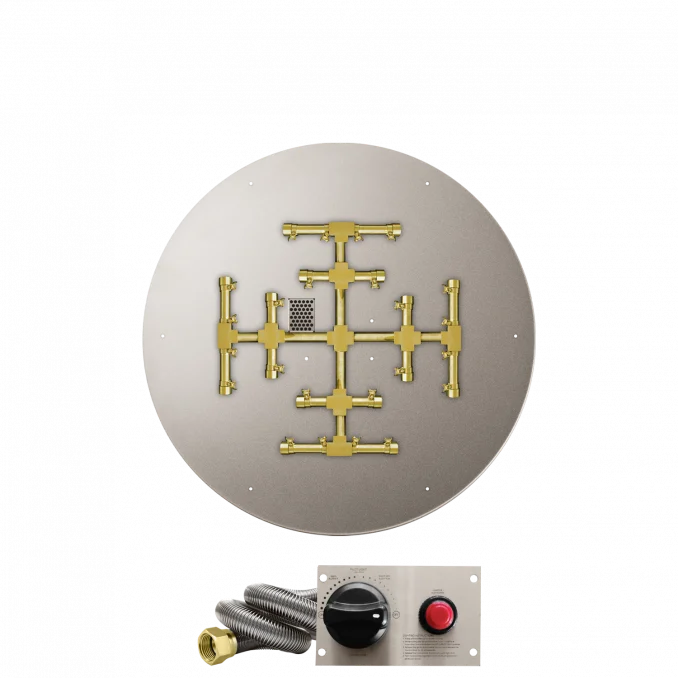 Firegear Pro Series Snowflake Sanctuary 2 34" Round Brass Propane Gas Burner System With Stainless Steel Flat Pan and Thermocouple Piloted Safety Ignition System