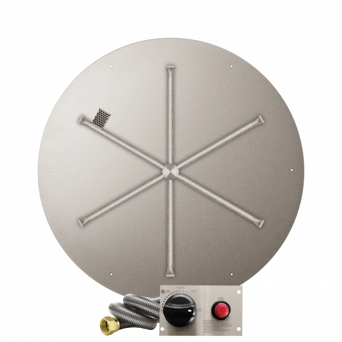 Firegear Stainless Steel Series 39" Round Flat Pan Natural Gas Fire Pit Burner System With Thermocouple Piloted Safety Ignition System