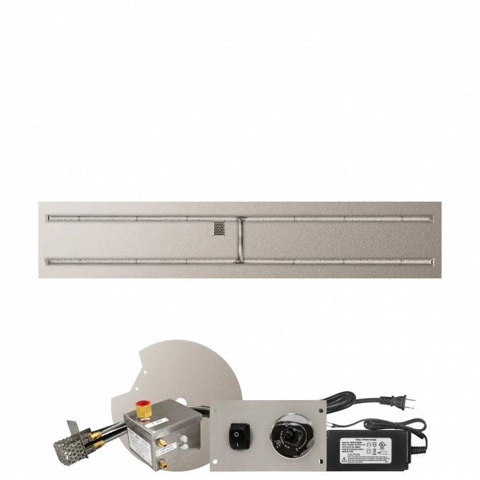Firegear Stainless Steel Series 84" x 16" Linear Flat Pan Natural Gas Fire Pit H Burner System With All Weather Electronic Ignition System