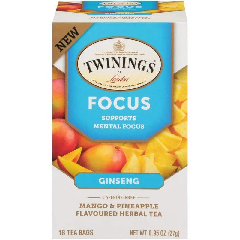 Twinings of London Focus Mental Support Ginseng, 18 Count, Pack of 6