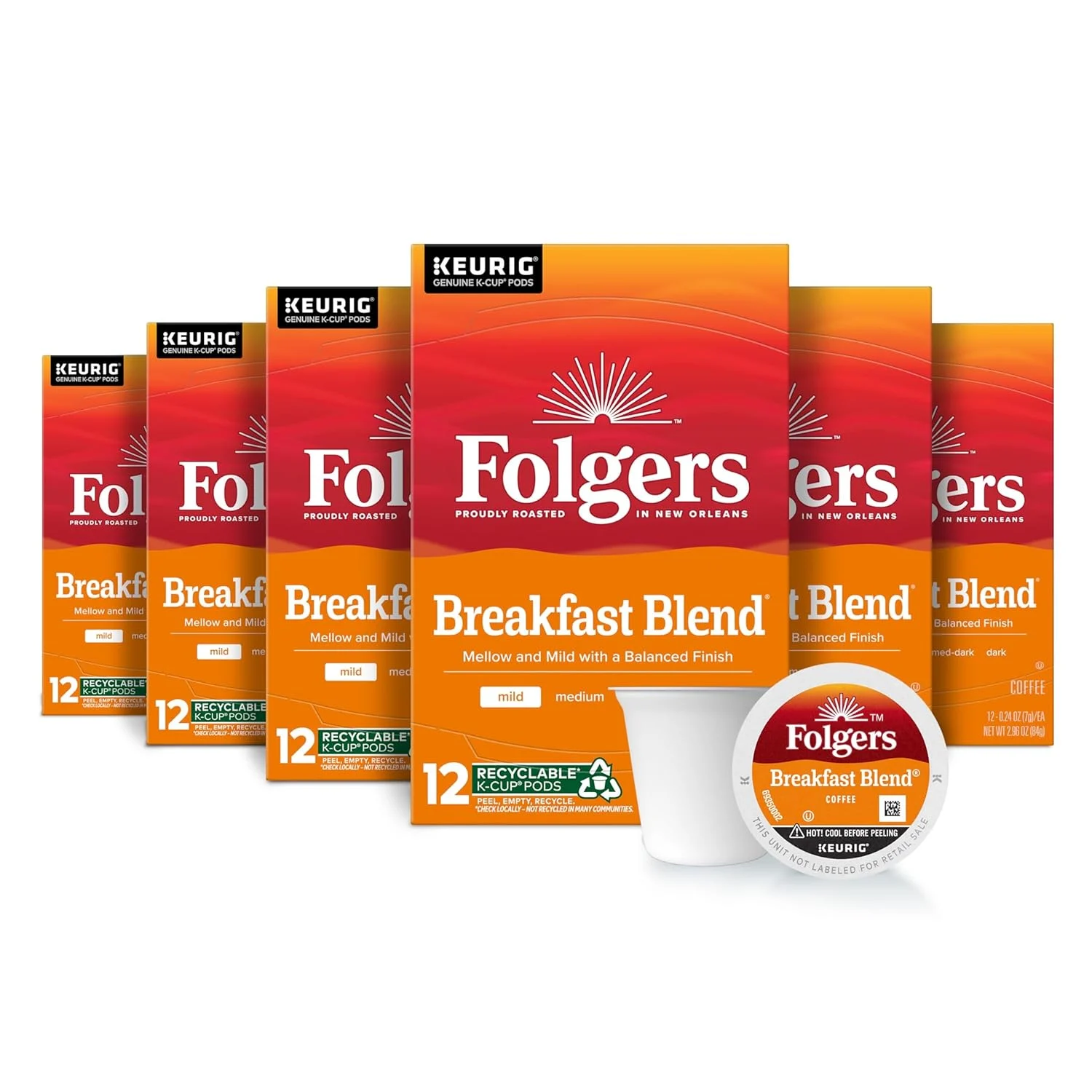 Folgers Breakfast Blend Mild Roast Coffee 72 Keurig K-Cup Pods