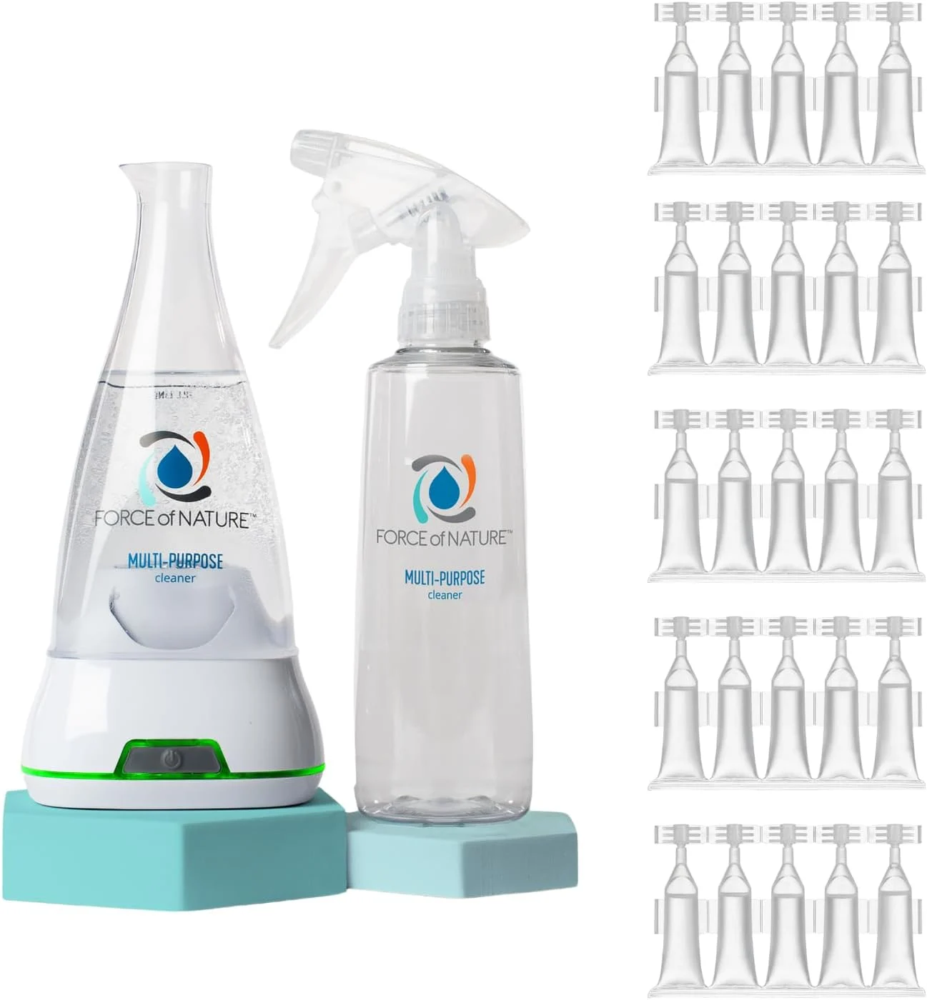 Force of Nature Multi-Purpose Cleaner & Deodorizer Extra Value Bundle – Reusable Bottle, 25 Refills – EPA Registered, Toxin-Free All-Purpose Natural Cleaning Supplies