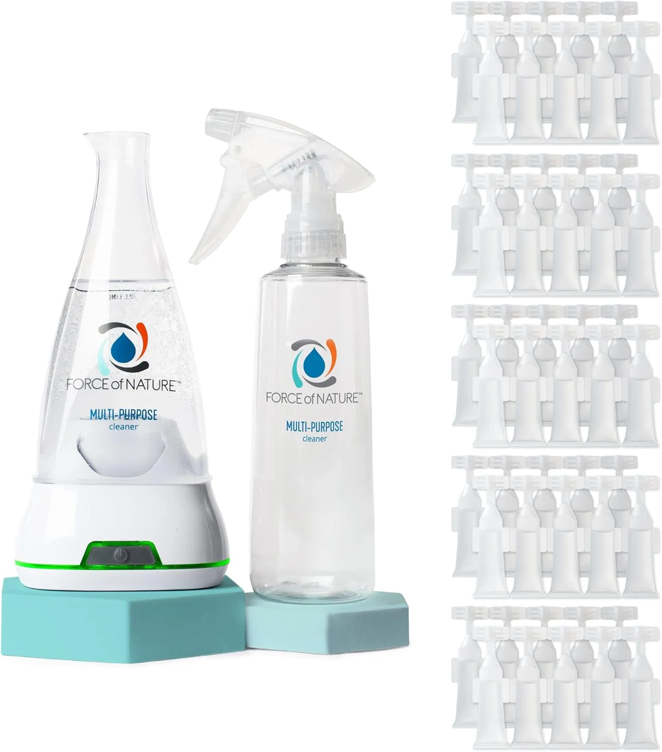 Force of Nature Multi-Purpose Cleaner, Disinfectant & Deodorizer Year Supply Bundle – Reusable Bottle, 50 Refills – EPA Registered, Toxin-Free, All-Purpose Natural Cleaning Supplies