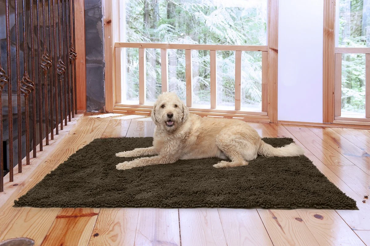 FurHaven Muddy Paws Towel & Shammy Dog Mat – Muddy Paws Absorbent Chenille Shammy Bath Towel and Food Mat Rug, Mud (Brown), Jumbo Plus