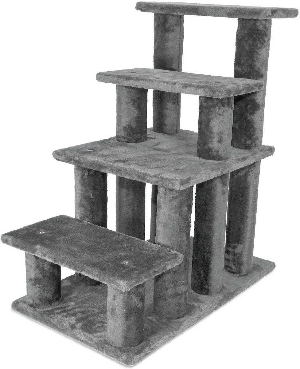 FurHaven Steady Paws Cat & Dog Stairs, 4-Step, Gray