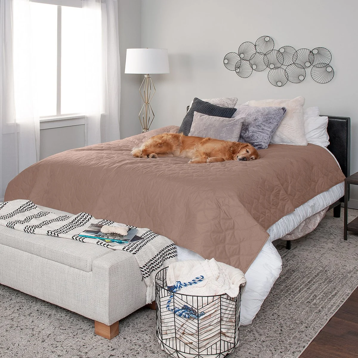 FurHaven Waterproof Cat & Dog Blanket Protector, Quilted Brownstone – 68″ x 82″ – Full
