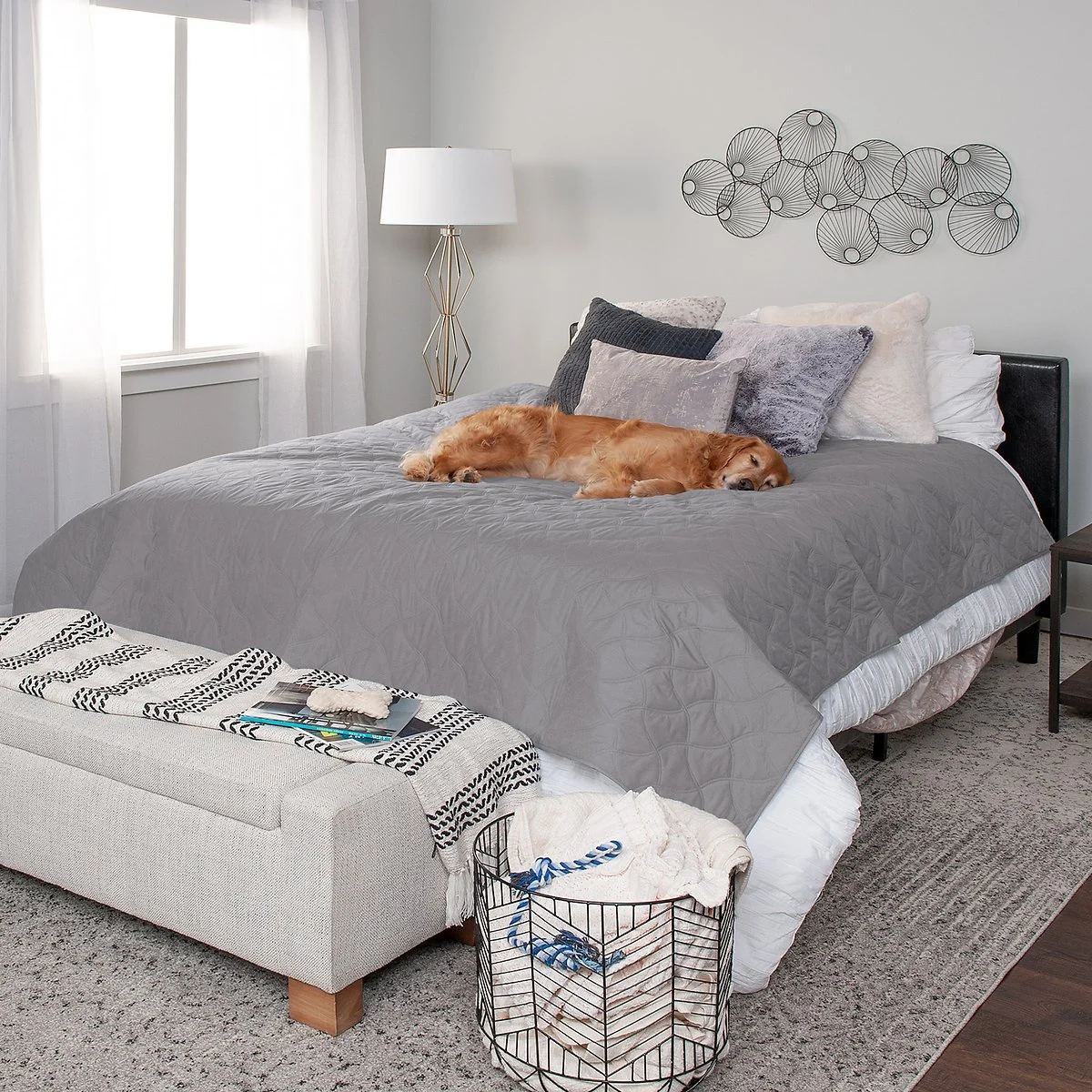 FurHaven Waterproof Cat & Dog Blanket Protector,  Quilted Gray – 68″ x 82″ – Full