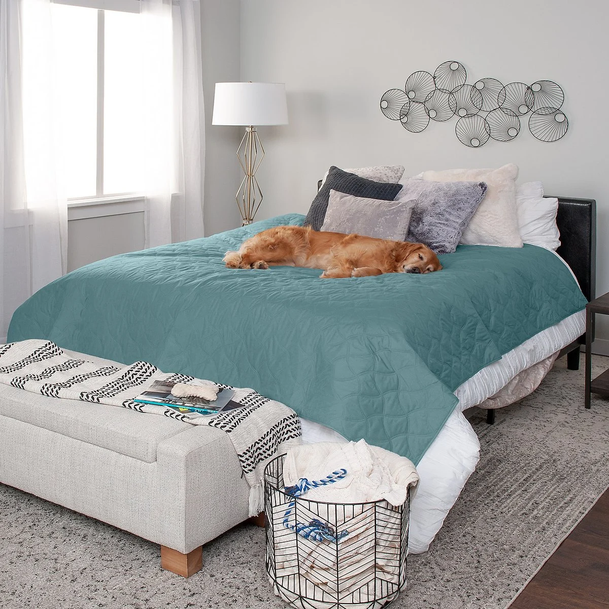 FurHaven Waterproof Cat & Dog Blanket Protector, Quilted Nile Blue – 68″ x 82″ – Full