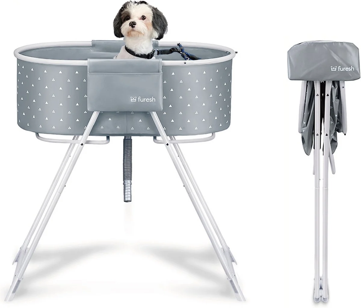 Furesh Elevated Folding Pet Bath Tub & Wash Station for Bathing, Shower, and Grooming, Collapsible, Indoor and Outdoor, Perfect for Small and Medium Size Dogs, Cats and Other Pet (Gray)