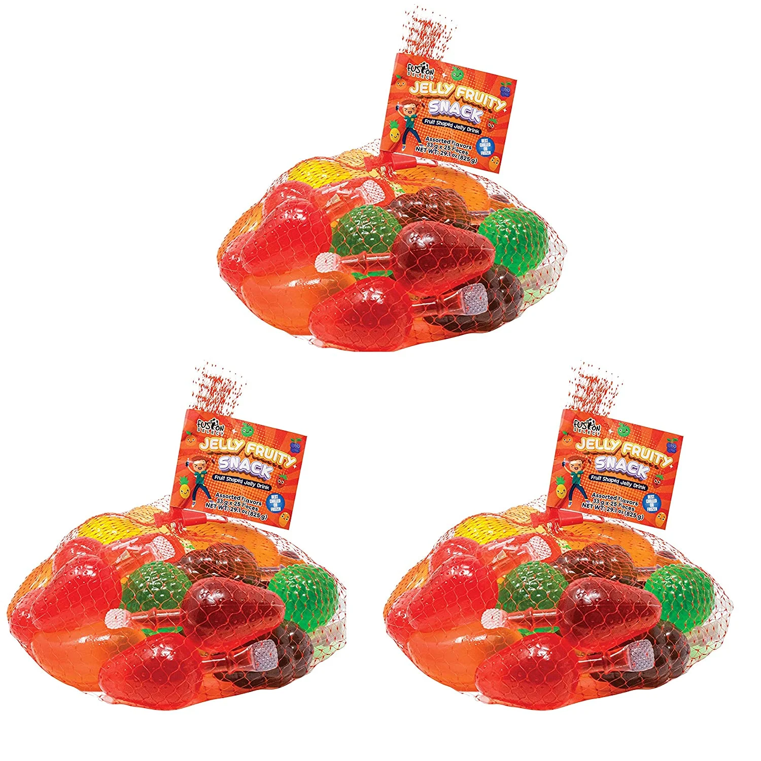 Fusion Select Jelly Fruit Snack Tik Tok Challenge Hit or Miss – Fruit-Shaped Jelly- Assorted Flavors, Strawberry, Orange, Apple, Pineapple, Grape, Mango (3 Mesh Bag)