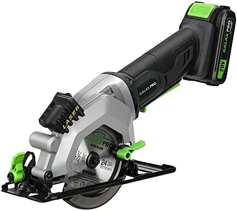 GALAX PRO 20V 4-1/2″ Cordless Circular Saw with 2.0Ah battery, Laser Guide, Rip Guide, 2 Pcs Blades(24T+ 60T), 3400RPM, Max Cutting Depth 1-11/16″(90°), 1-1/8″(45°)