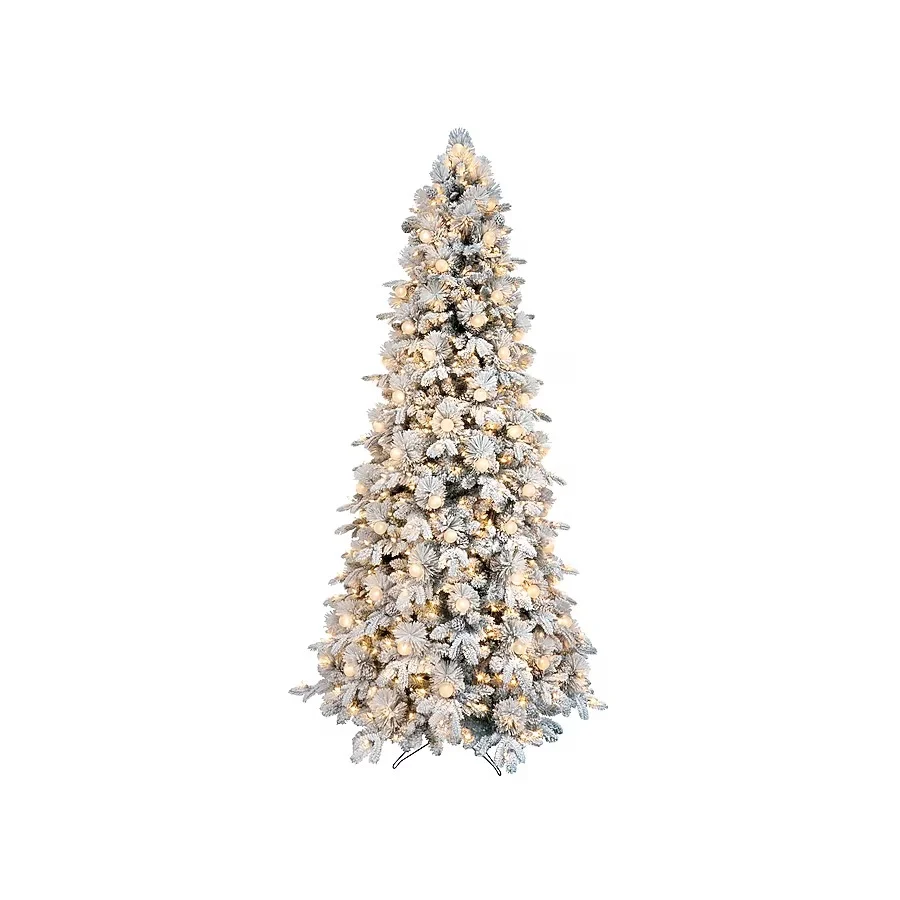 GE 9-ft Flocked Candlewood Pine Pre-lit Artificial Christmas Tree with LED Color Changing Lights