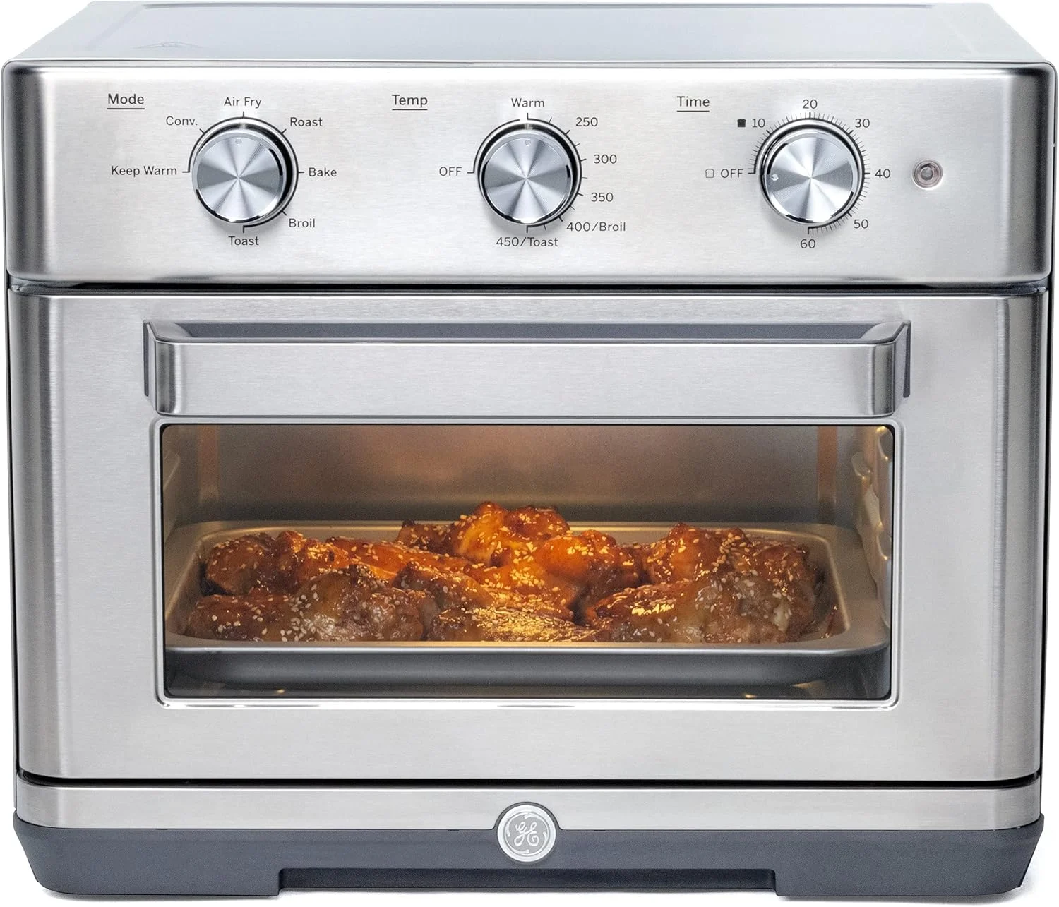 GE G9OAABSSPSS Mechanical Air Fryer Toaster Oven + Accessory Set, Convection Toaster with 7 Cook Modes, Stainless Steel