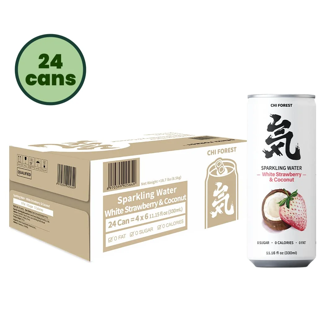 GENKI FOREST Flavored Sparkling Water White Strawberry and Coconut 11.15 fl oz Cans(pack of 24)