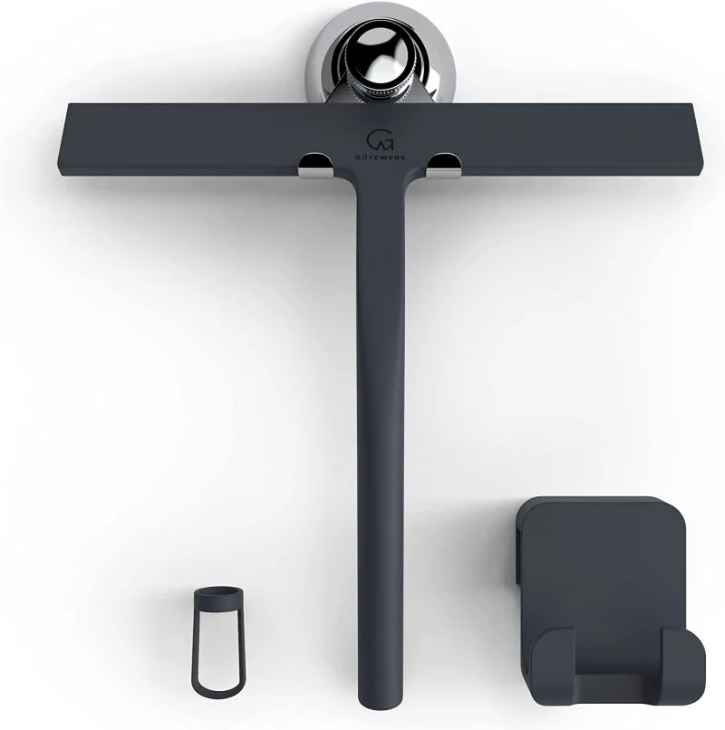 GÜTEWERK Shower Squeegee Black 9 in – incl. Chrome Suction Cup Hook