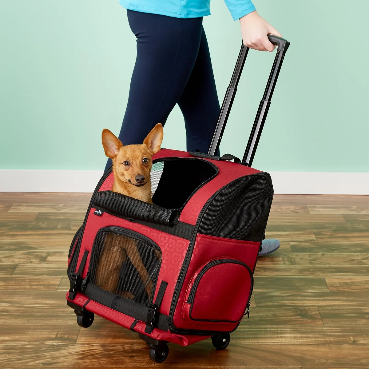 Gen7Pets Geometric Roller with Smart-Level Cat & Dog Carrier Backpack, Red, Up to 20 lbs