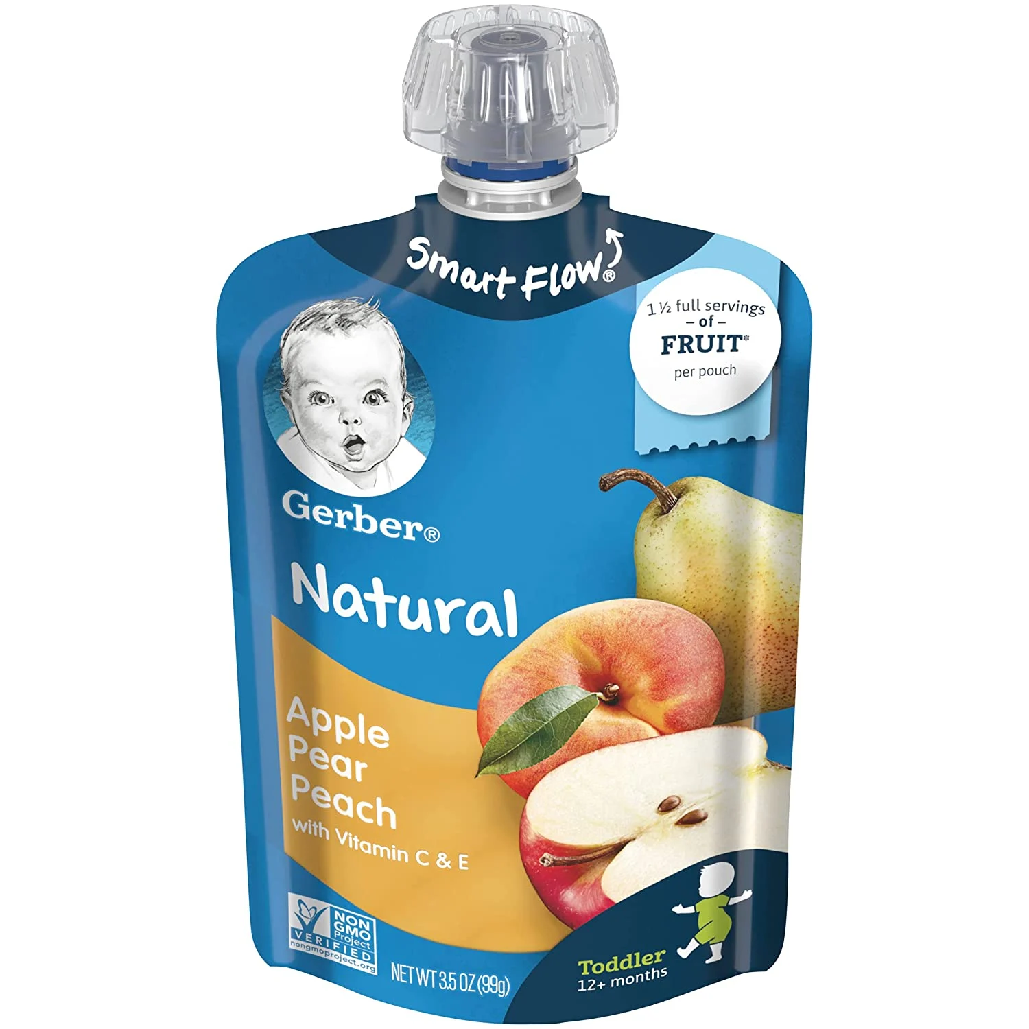 Gerber Purees Apple Pear Peach Toddler Pouch, Apple Pear Peach,  Baby Food (Pack of 12)