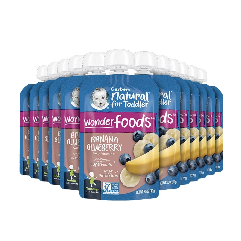 Gerber Purees Banana Blueberry Toddler Pouch, 3.5 Ounces, Banana Blueberry,  Baby Food (Pack of 12)