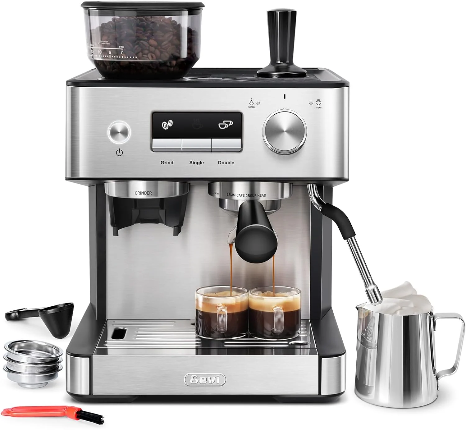 Gevi ECMI0-SS0A1 Espresso Machine with Grinder & Milk Frother, 20 Bar Professional Coffee Maker for Home