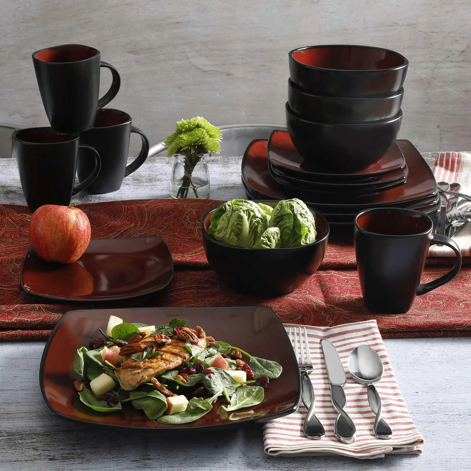 Gibson Home Soho Lounge 16-Piece Reactive Glaze Dinnerware Set, Red